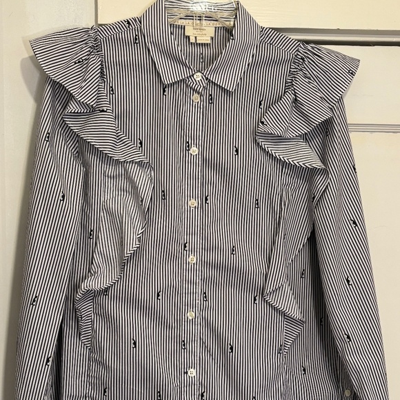 Like New Kate Spade Penguin Ruffle Top Shirt Blouse - Picture 3 of 6